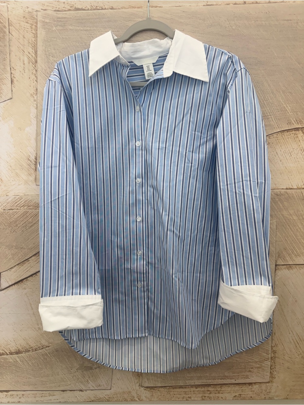 H&M Blue White Striped Oversized Button Down Shirt Medium NWT